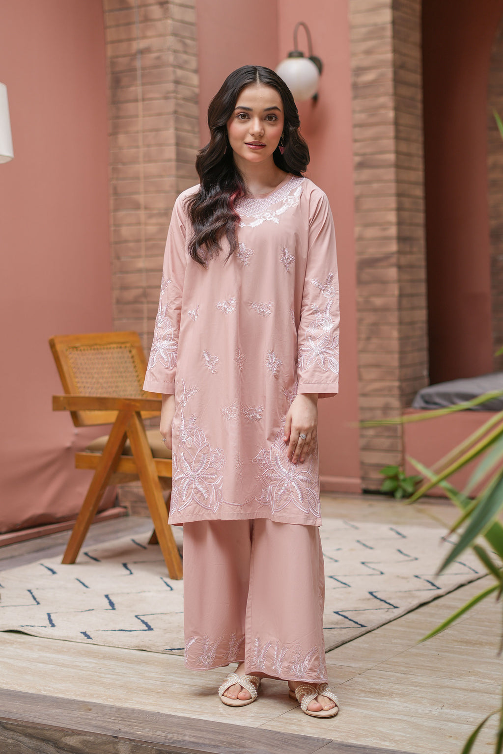 Roséa Premium Cotton Embroidered 2Pc – Dusty Rose (RTW)