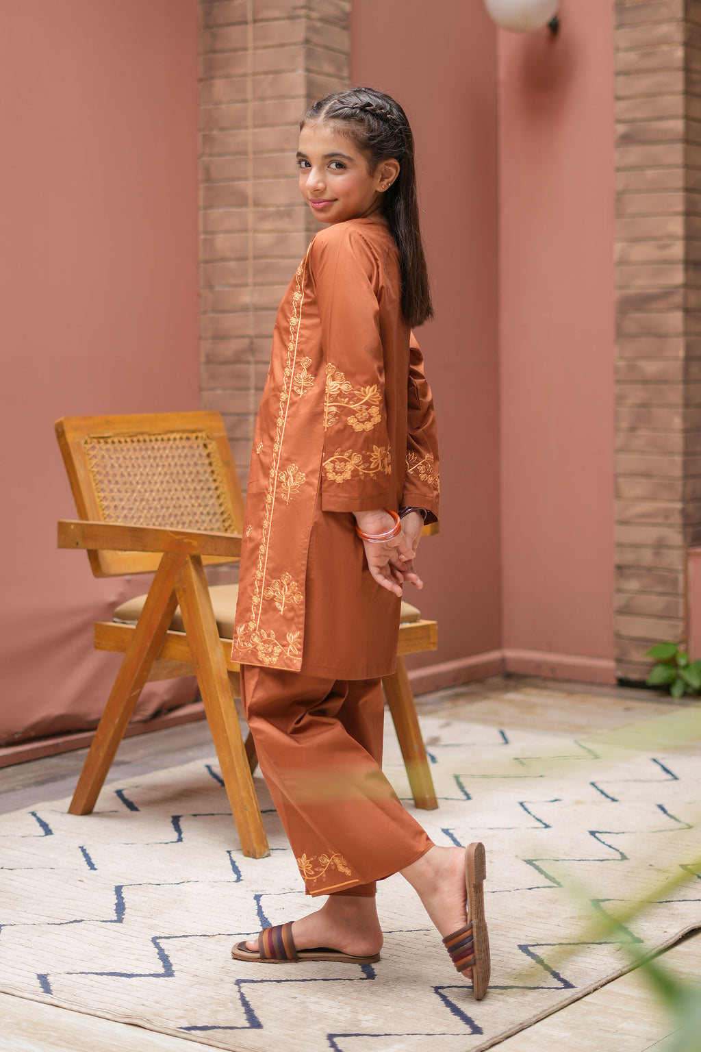 Azmira Premium Cotton Embroidered 2Pc – Copper Brown (RTW)