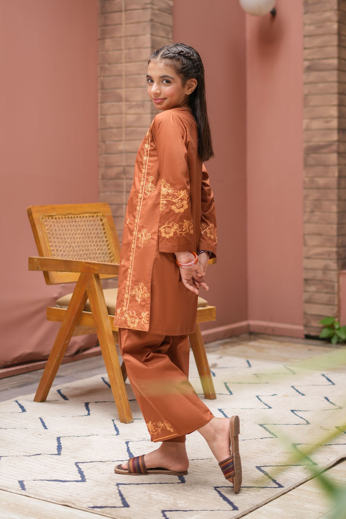 Azmira Premium Cotton Embroidered 2Pc – Copper Brown (RTW)