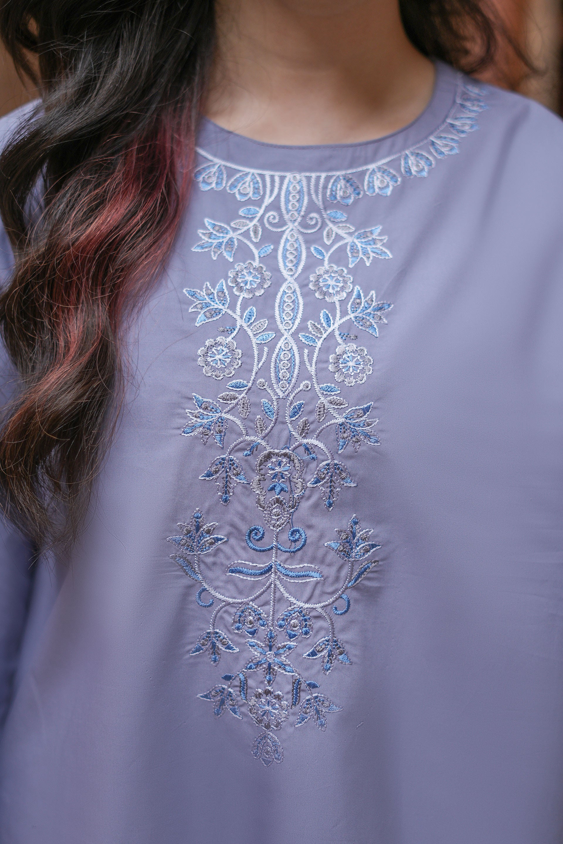 Celestra Premium Cotton Embroidered 2Pc – Lavender Grey (RTW)