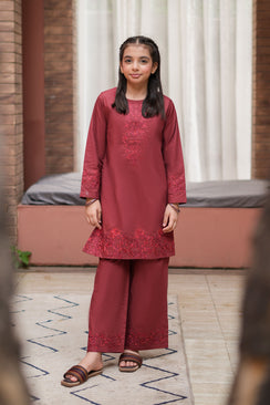 Varelia Premium Cotton Embroidered 2Pc – Burgundy (RTW)