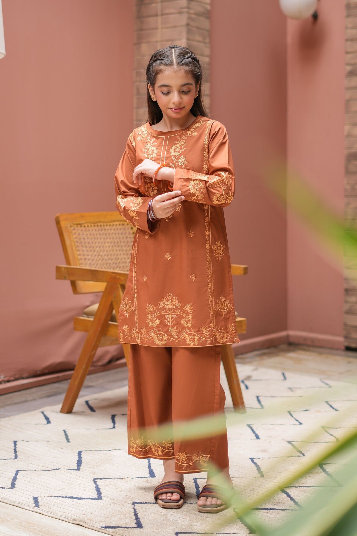 Azmira Premium Cotton Embroidered 2Pc – Copper Brown (RTW)