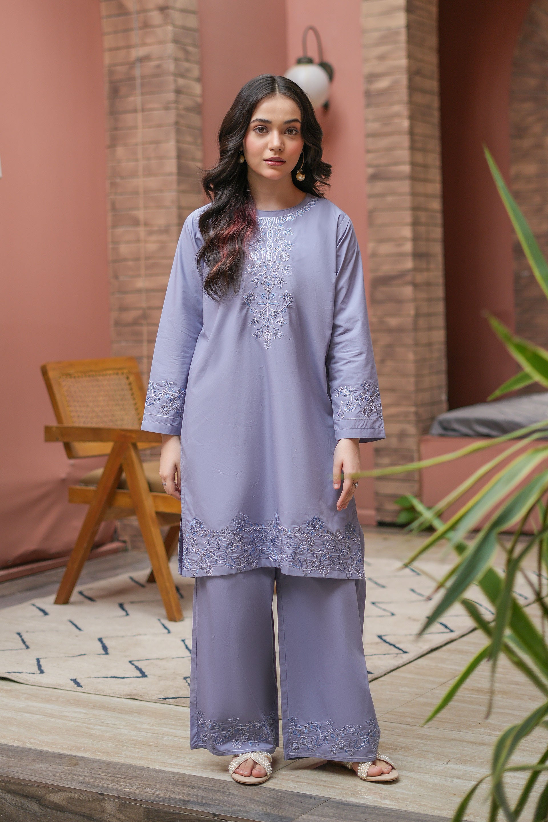 Celestra Premium Cotton Embroidered 2Pc – Lavender Grey (RTW)
