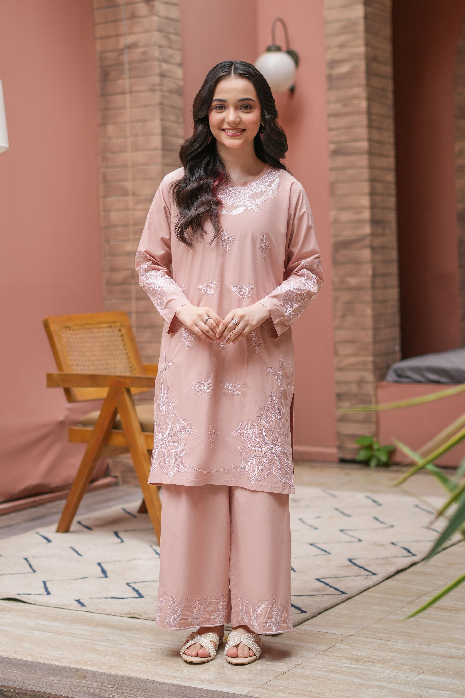 Roséa Premium Cotton Embroidered 2Pc – Dusty Rose (RTW)