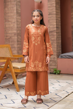Azmira Premium Cotton Embroidered 2Pc – Copper Brown (RTW)