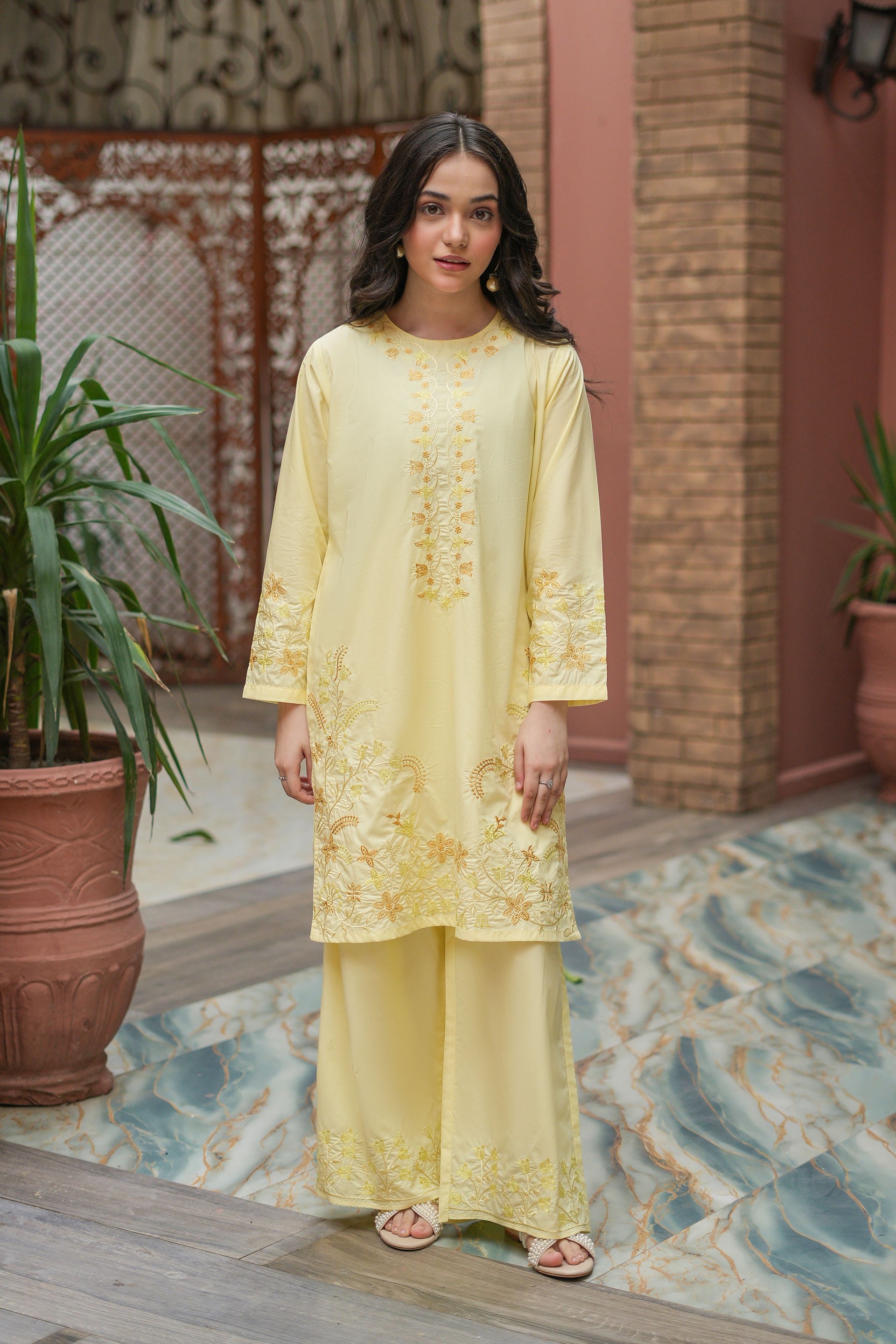 Solmira Premium Cotton Embroidered 2Pc – Buttercream (RTW)