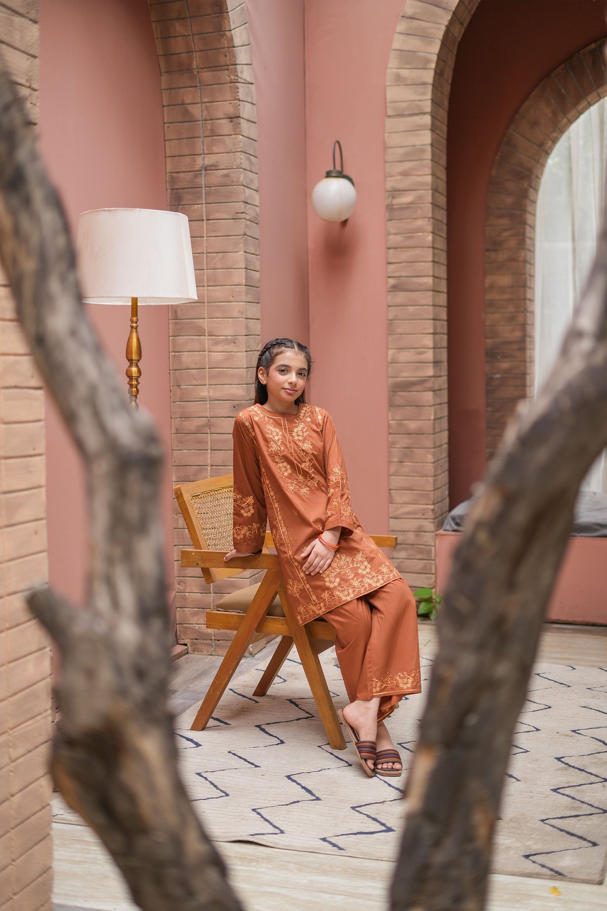 Azmira Premium Cotton Embroidered 2Pc – Copper Brown (RTW)